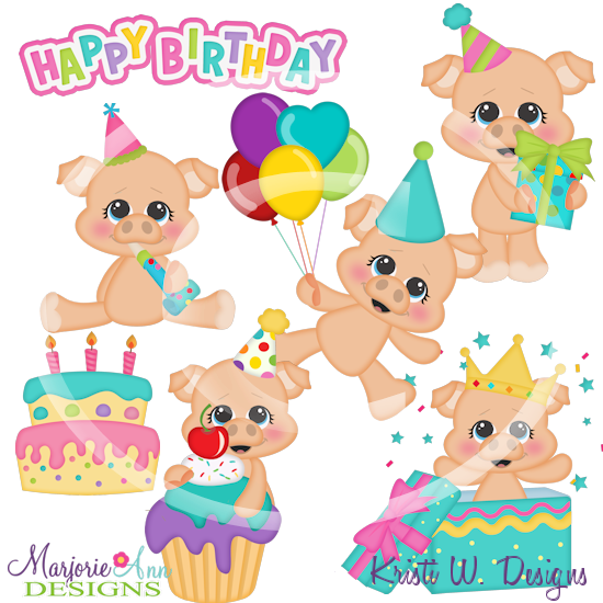 Birthday Pigs SVG Cutting Files Includes Clipart - Click Image to Close